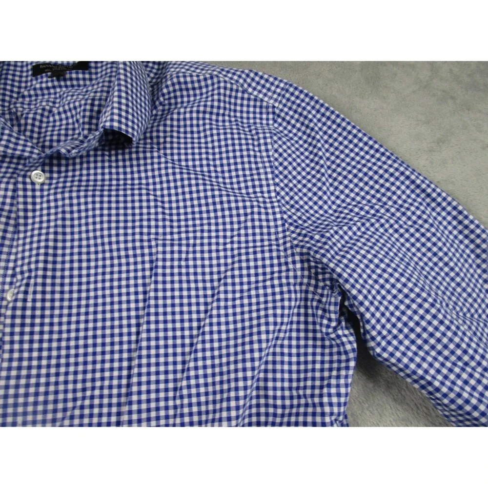Banana Republic Shirt Mens Large Blue Plaid Grant Button‎ Down Long Sleeve A3